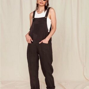 Mate The Label Maya Black Linen Overalls One Piece Jumpsuit
